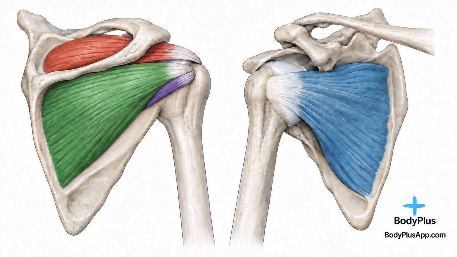 Anatomical view of shoulder blades and rotator cuff muscles