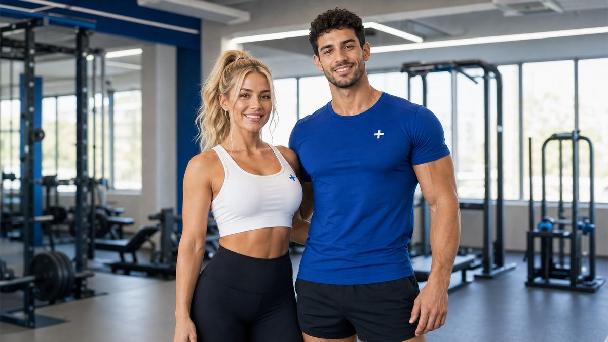 A woman and a man ready to train together in a gym